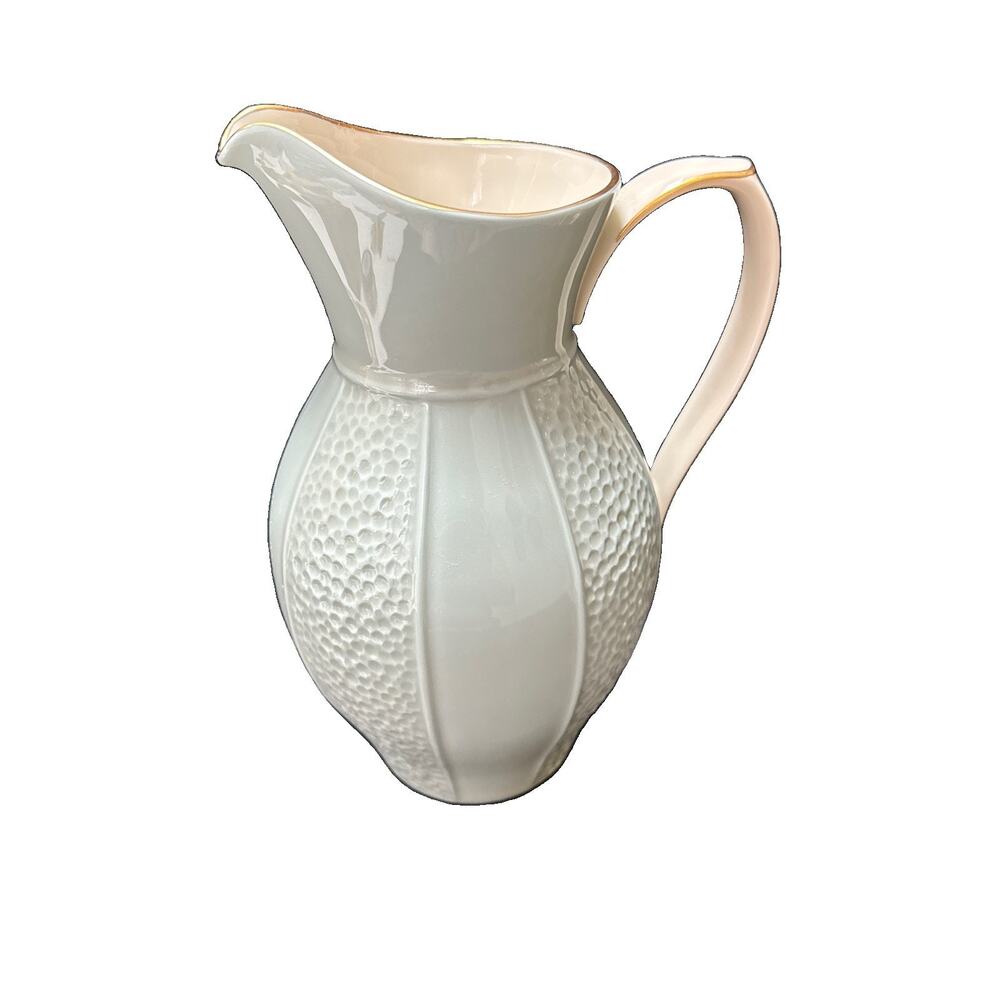 Rare Lenox Sage Green Porcelain Pitcher Dimpled Panel Pattern Gold Trim USA made